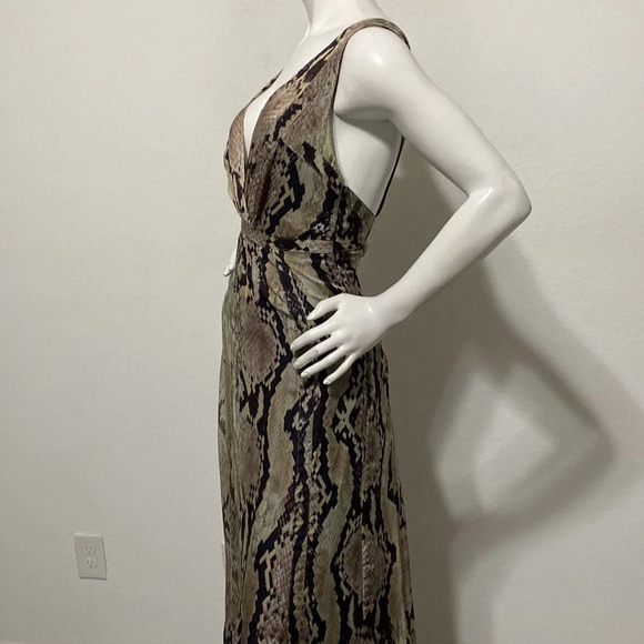 Mango Suit Snake Print V-Neck Cross Low Back Sleeveless Maxi Dress Size 10 - Picture 4 of 11
